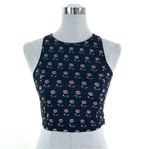 Hollister black and floral high‎ neck crop top